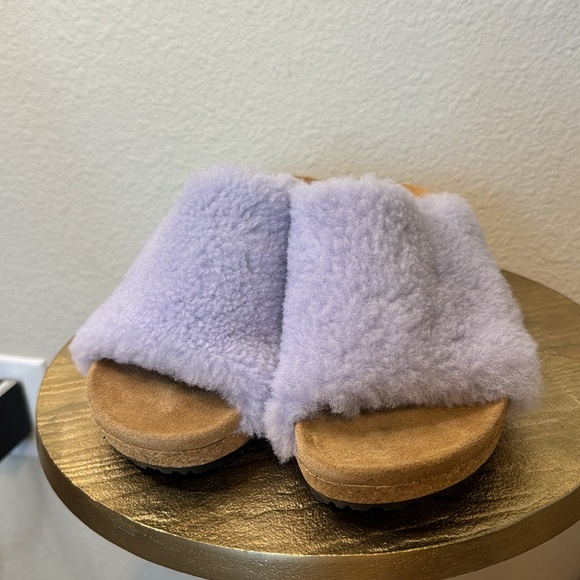 BIRKENSTOCK Papillio Namics Teddy Shearling Purple Fog Mule Wedges, size 7 - Picture 4 of 12